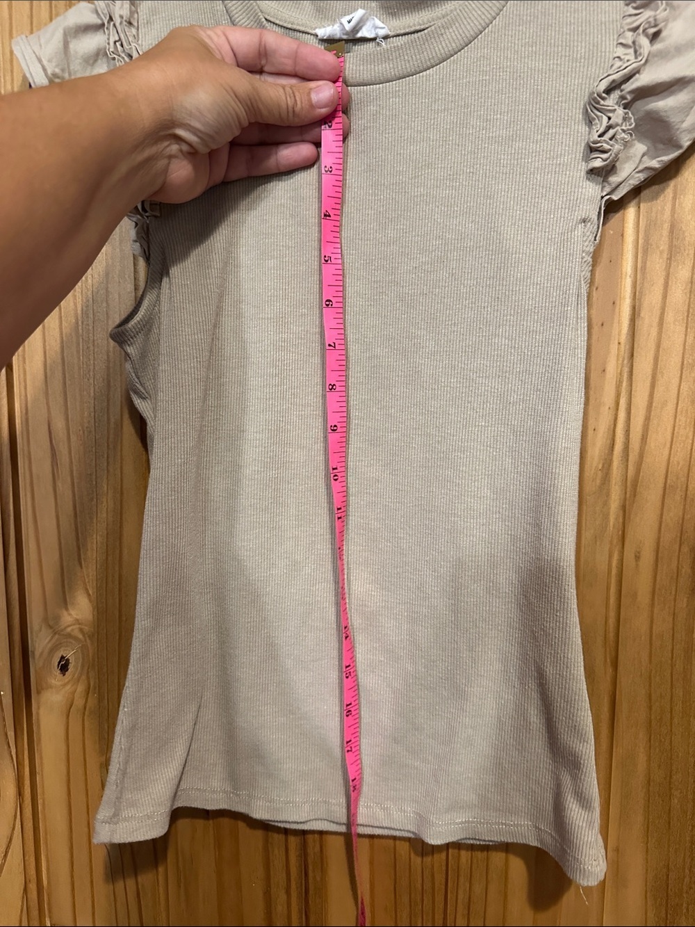 Lily Star Beige Ruffle Sleeve Short Sleeve Top - Picture 7 of 8
